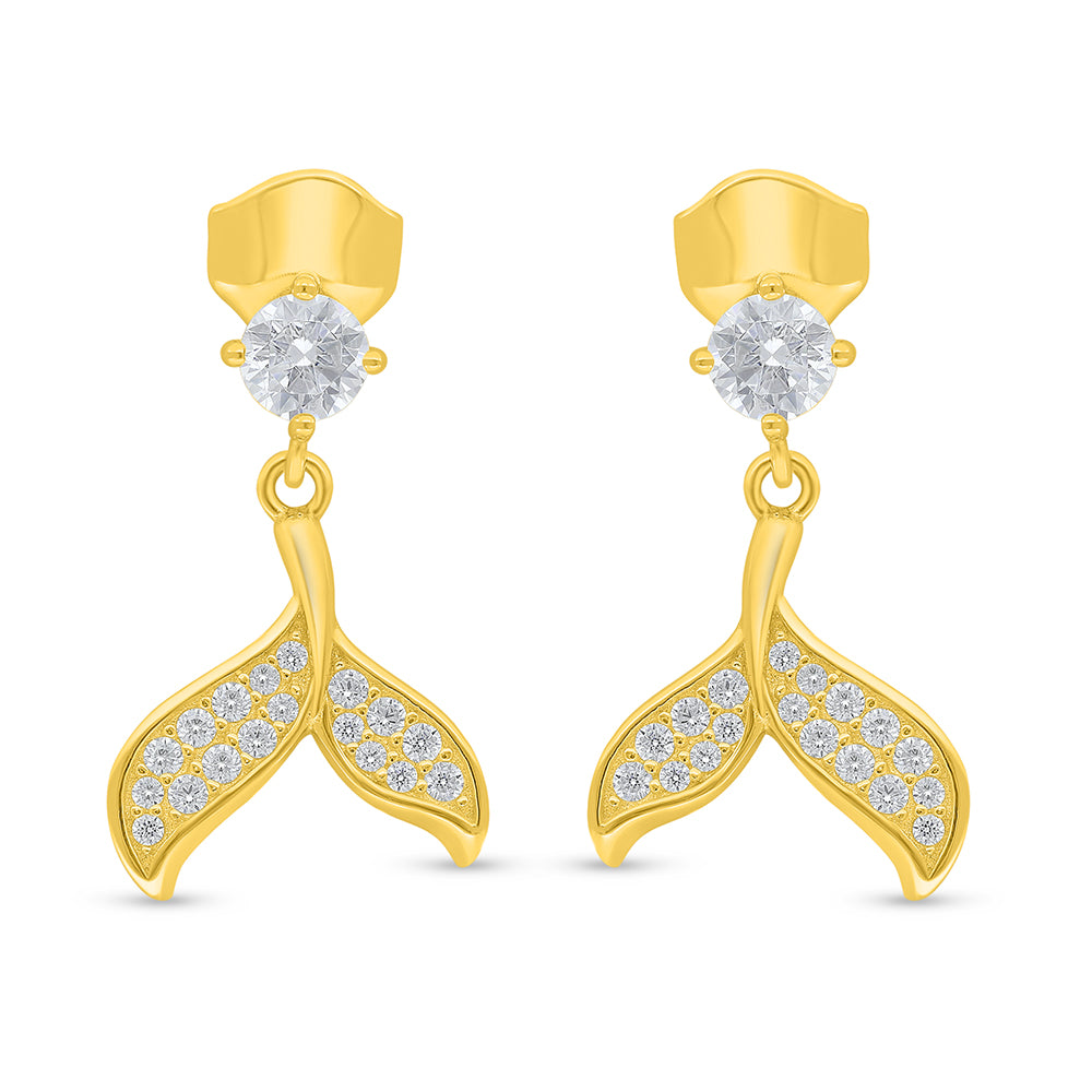 Sterling Silver 925 Earring Golden Plated Embedded With White Zircon