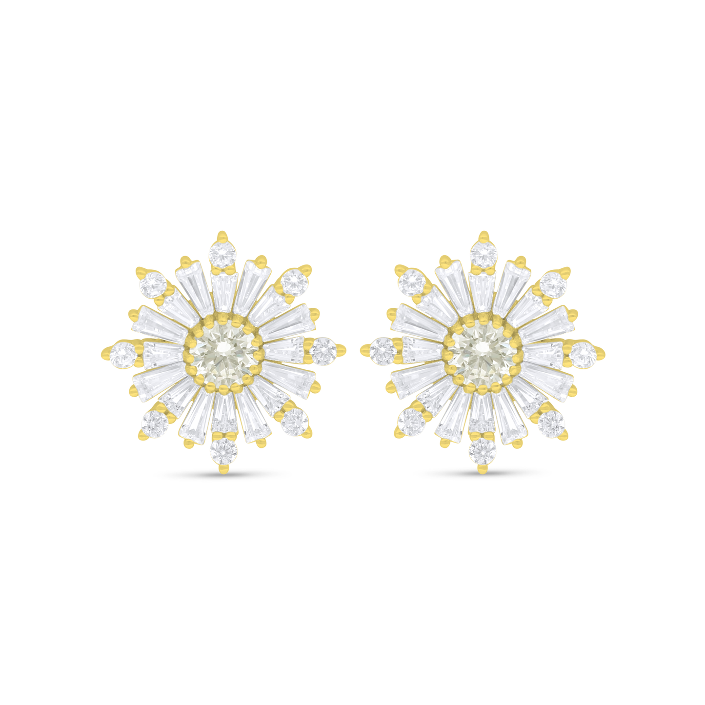 اقراط من الفضة الخالصة عيار 925 مطلي ذهبي مرصع زركون الكناري الالماسي و فص ابيض