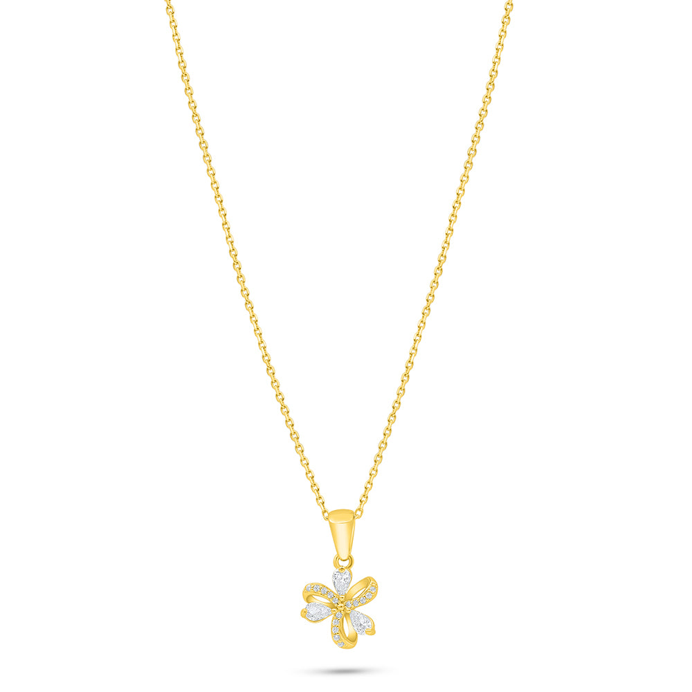 Sterling Silver 925 Necklace Golden Plated Embedded With White Zircon
