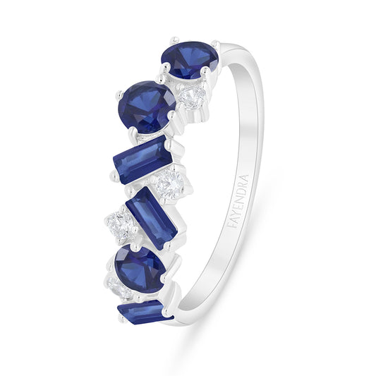 Sterling Silver 925 Ring Rhodium Plated Embedded With Sapphire Corundum And White Zircon