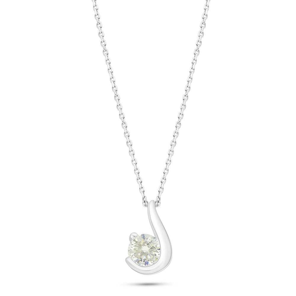 Sterling Silver 925 Necklace Rhodium Plated Embedded With Diamond Zircon