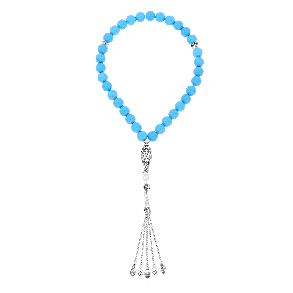 Rosary 33 Sterling Silver 925 Set Oxidized Embedded With Turquoise Howlite Bead 10 ML LOGO