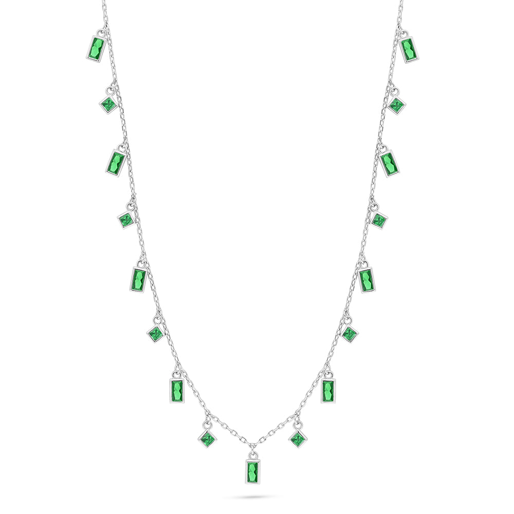 Sterling Silver 925 Necklace Rhodium Plated Embedded With Emerald Zircon And White Zircon