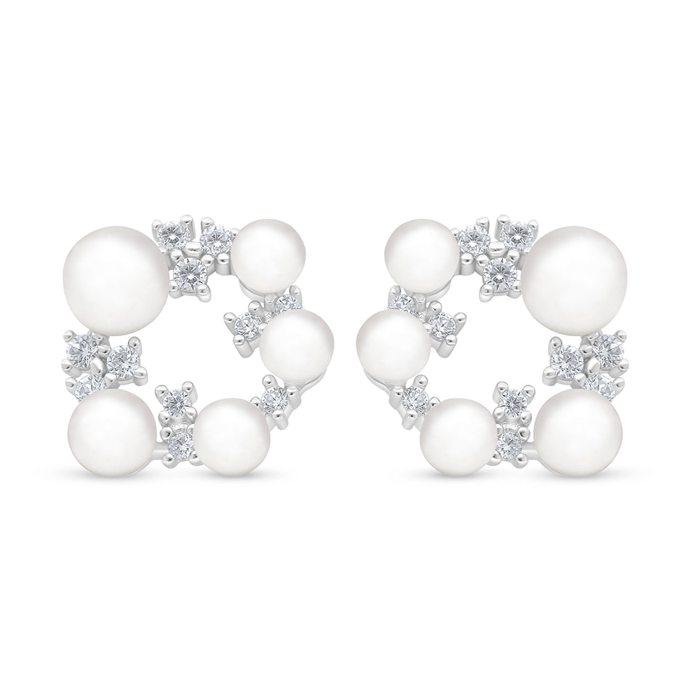 اقراط من الفضة الخالصة عيار 925 مطلية روديوم مرصعة لولو ابيض طبيعي و فص ابيض