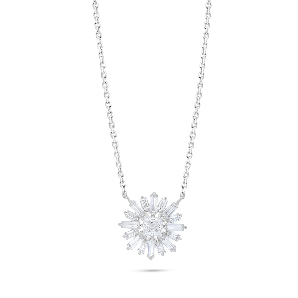 Sterling Silver 925 Necklace Rhodium Plated Embedded With White Zircon