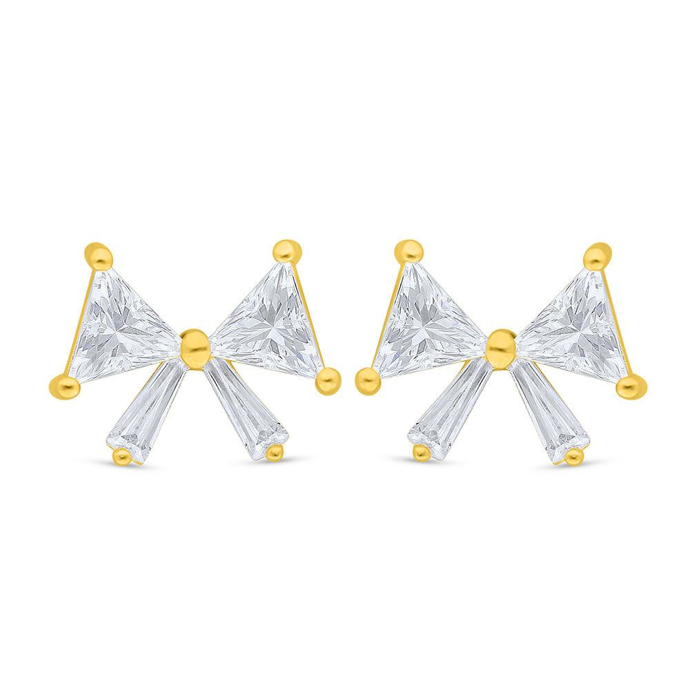 Sterling Silver 925 Earring Golden Plated Embedded With Diamond Zircon And White Zircon