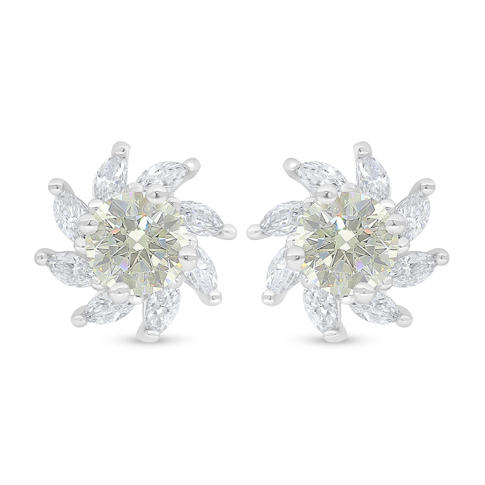 Sterling Silver 925 Earring Rhodium Plated Embedded With Diamond Zircon And White Zircon
