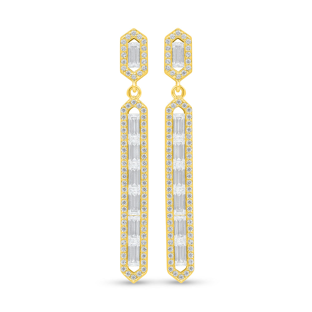 Sterling Silver 925 Earring Golden Plated Embedded With Yellow Diamond And White Zircon