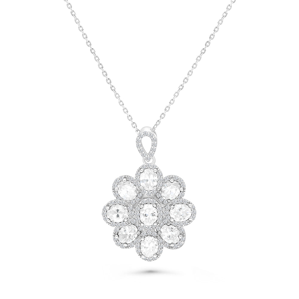 Sterling Silver 925 Necklace Rhodium Plated Embedded With Yellow Zircon And White CZ