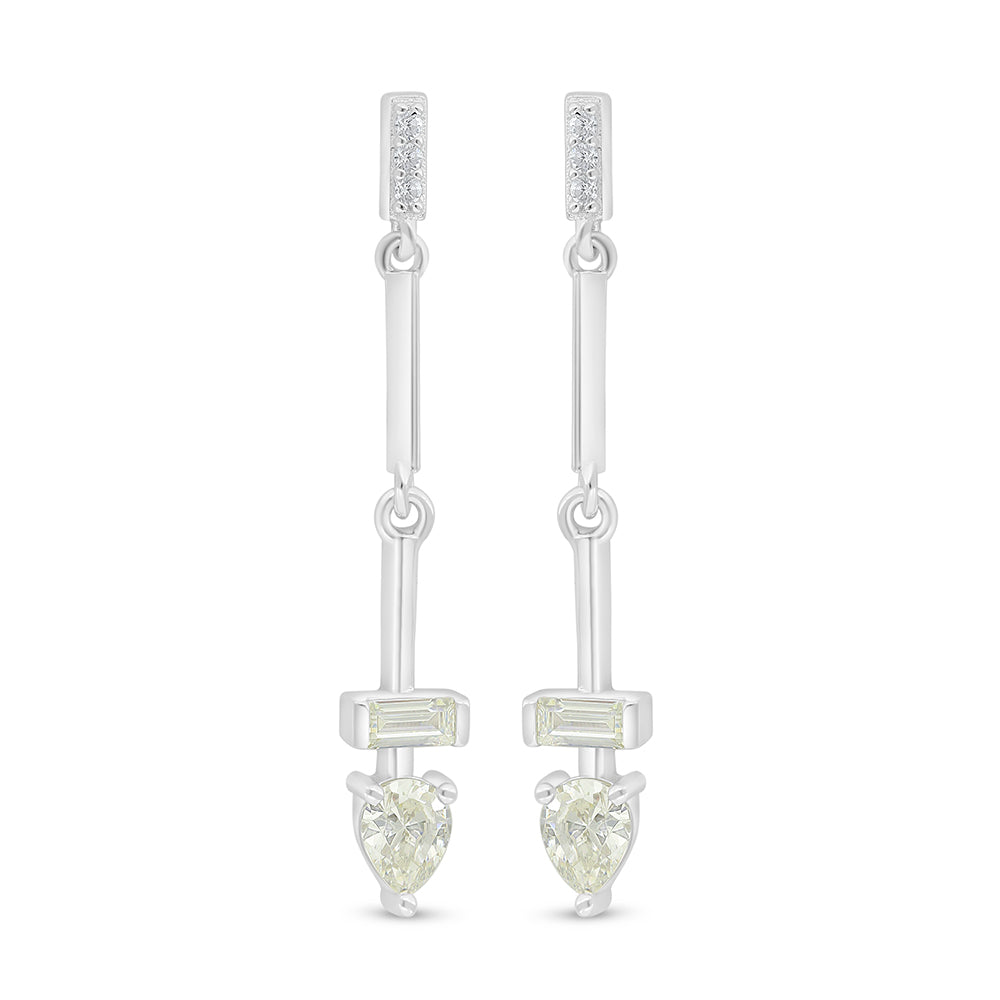 Sterling Silver 925 Earring Rhodium Plated Embedded With Yellow Diamond And White Zircon