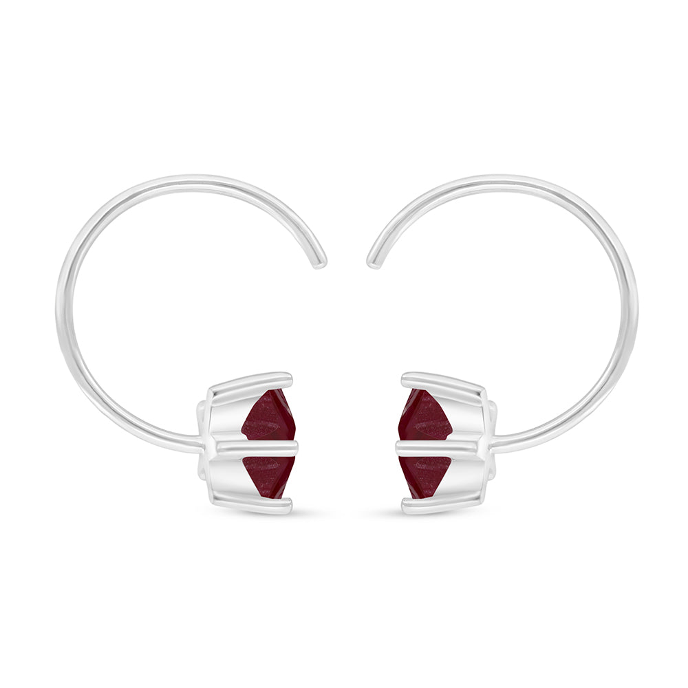Sterling Silver 925 Earring Rhodium Plated Embedded With Ruby Corundum