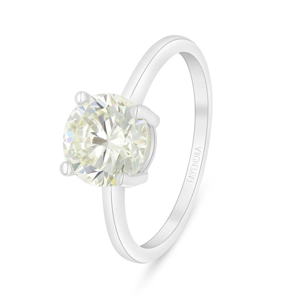 Sterling Silver 925 Ring Rhodium Plated Embedded With Yellow Diamond And White Zircon