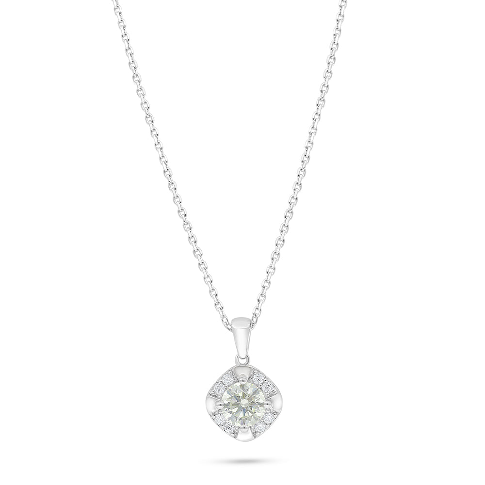 Sterling Silver 925 Necklace Rhodium Plated Embedded With Diamond Zircon And White Zircon