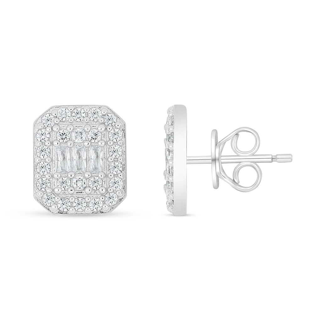 Sterling Silver 925 Earring Rhodium Plated Embedded With White Zircon