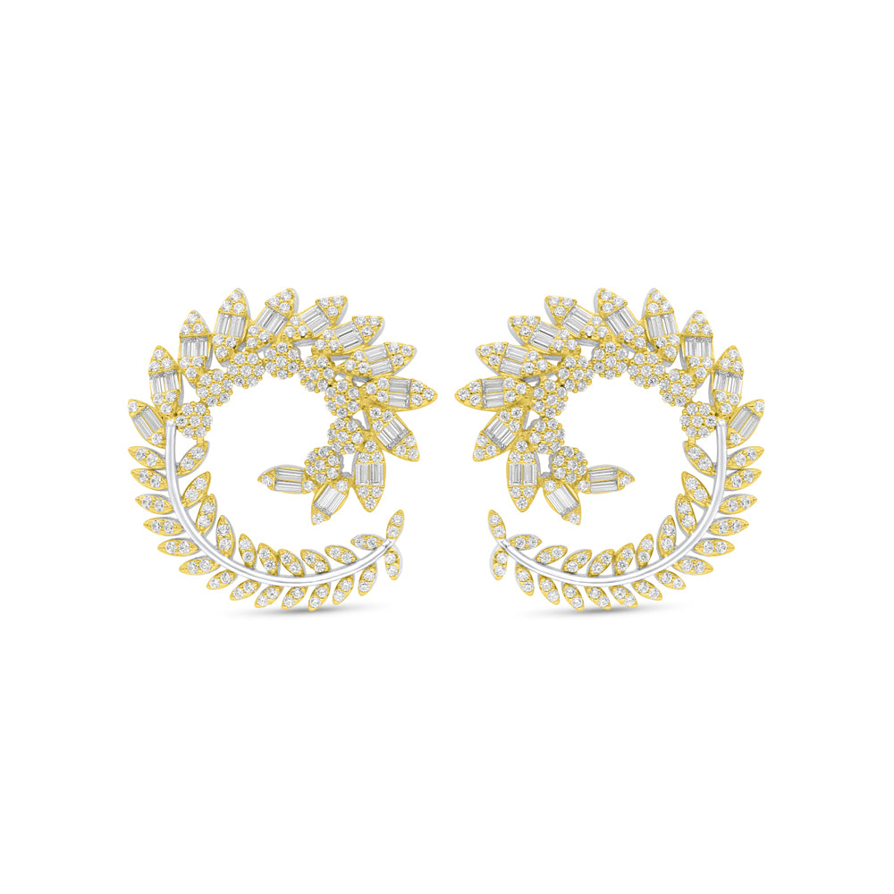 اقراط من الفضة الخالصة عيار 925 مطلي روديوم و ذهبى مرصع فص ابيض