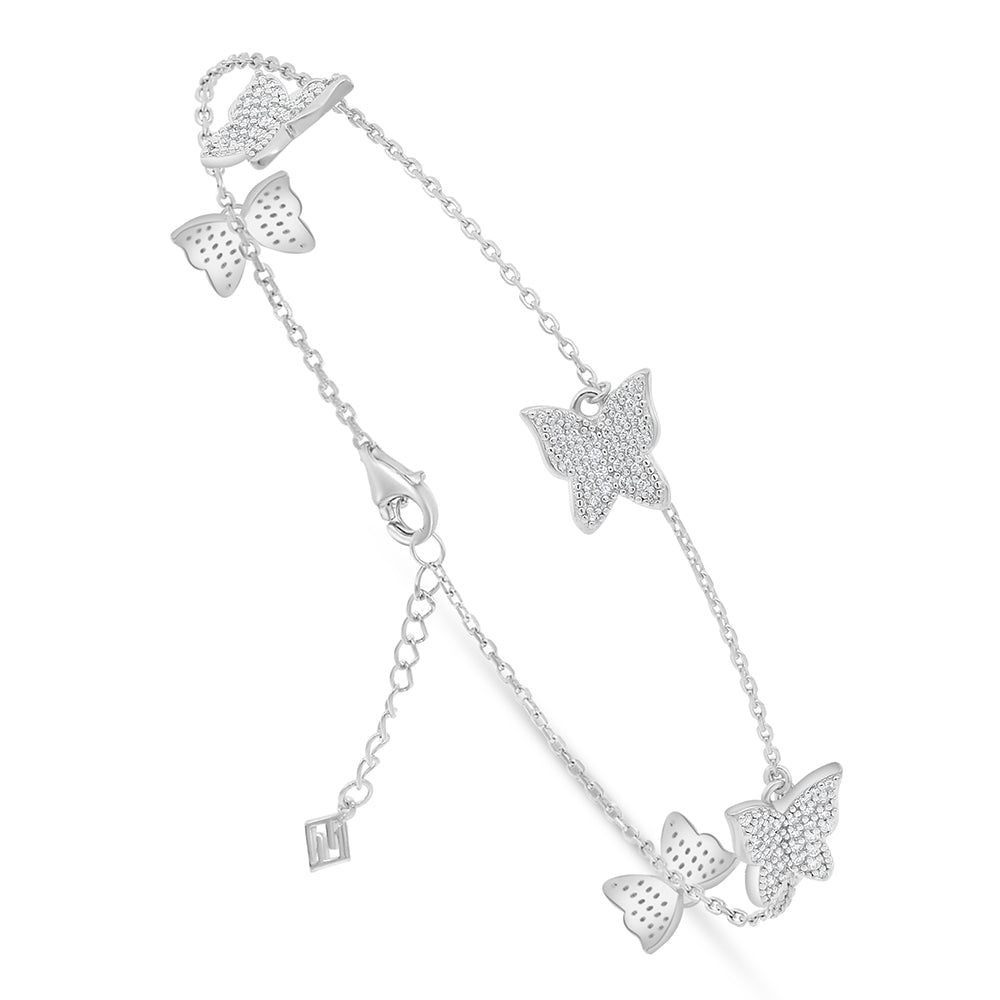 Sterling Silver 925 Bracelet Rhodium Plated Embedded With White Zircon