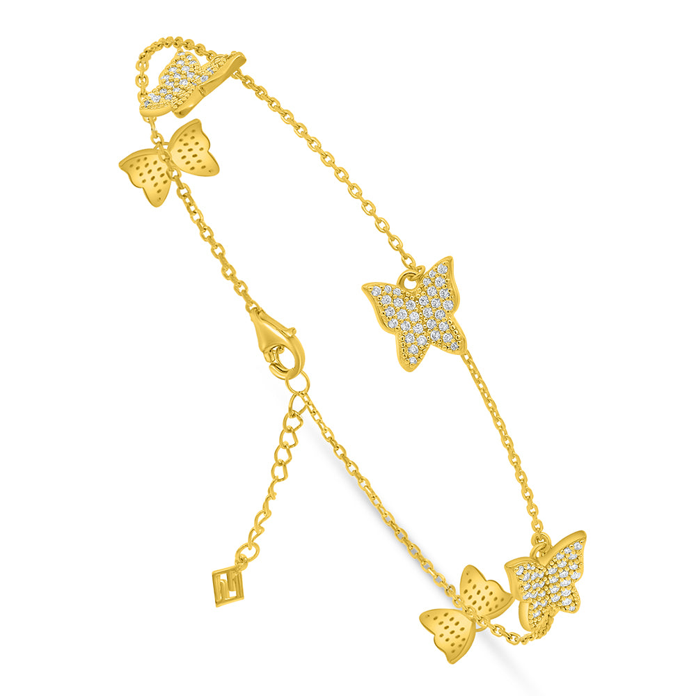 Sterling Silver 925 Bracelet Golden Plated Embedded With White Zircon