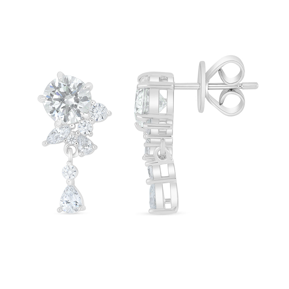 Sterling Silver 925 Earring Rhodium Plated Embedded With Diamond Zircon And White Zircon