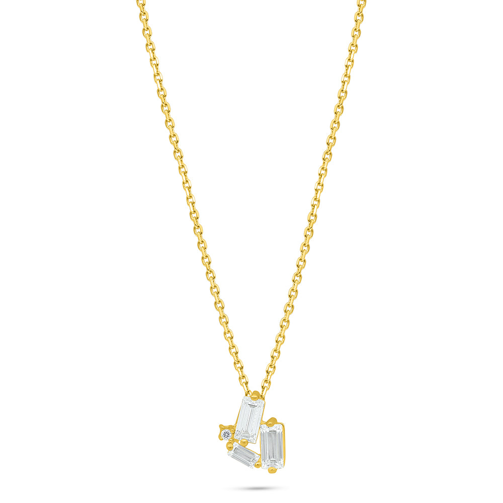 Sterling Silver 925 Necklace Golden Plated Embedded With White Zircon