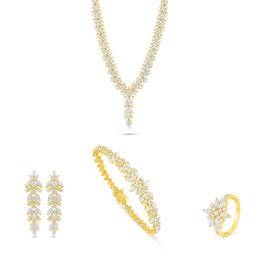 Sterling Silver 925 SET Golden Plated Embedded With White Zircon