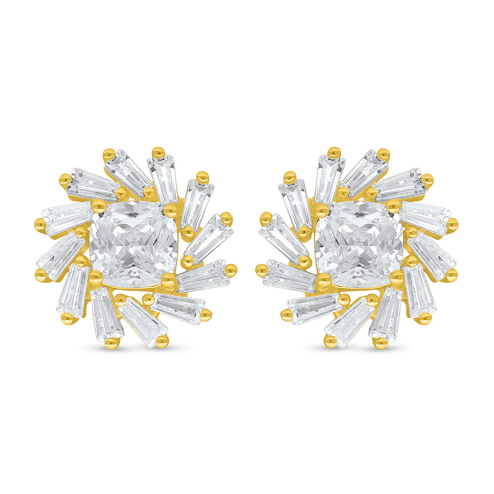 Sterling Silver 925 Earring Golden Plated Embedded With White Zircon