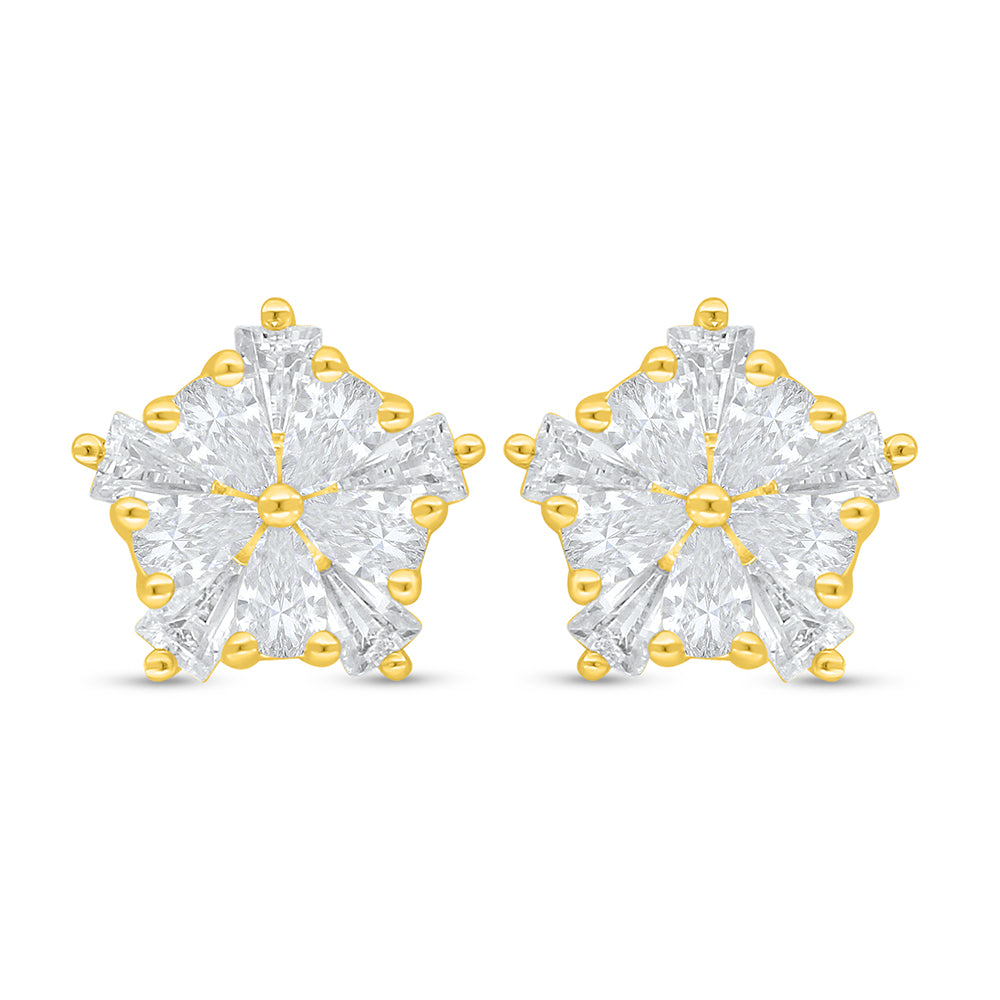 Sterling Silver 925 Earring Golden Plated Embedded With White Zircon