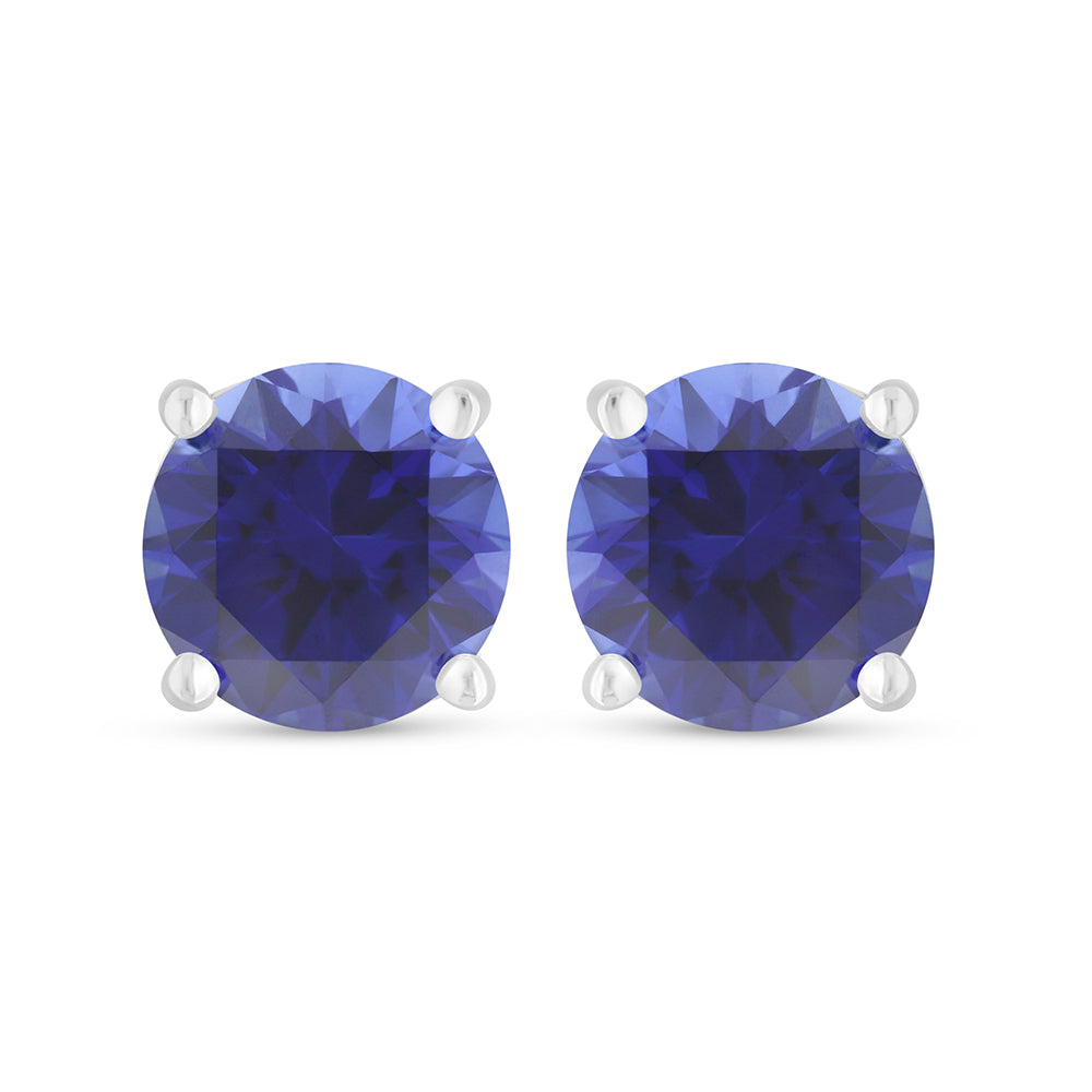 Sterling Silver 925 Earring Rhodium Plated Embedded With Sapphire Corundum