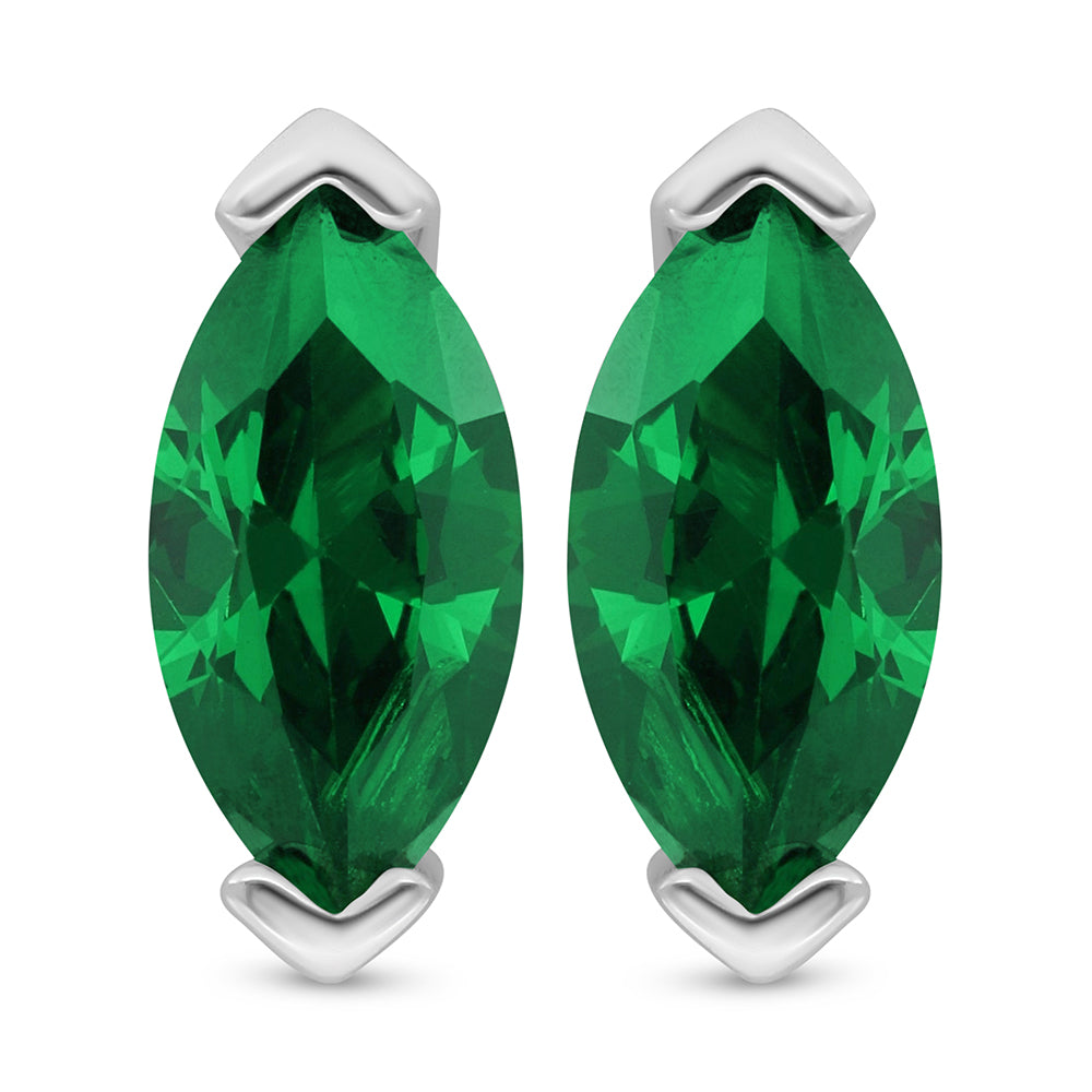 Sterling Silver 925 Earring Rhodium Plated Embedded With Emerald Zircon