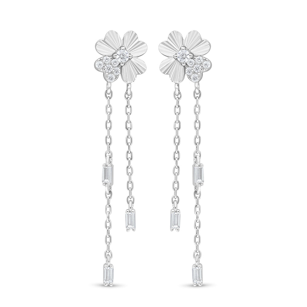 Sterling Silver 925 Earring Rhodium Plated Embedded With White Zircon
