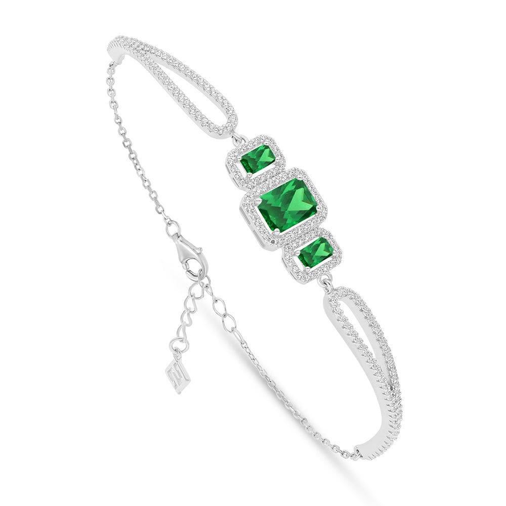 Sterling Silver 925 Bracelet Rhodium Plated Embedded With Emerald Zircon And White Zircon