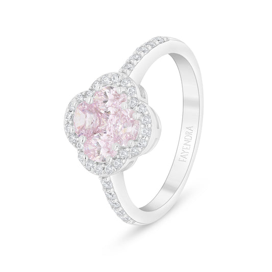 Sterling Silver 925 Ring Rhodium Plated Embedded With Pink Zircon And White Zircon