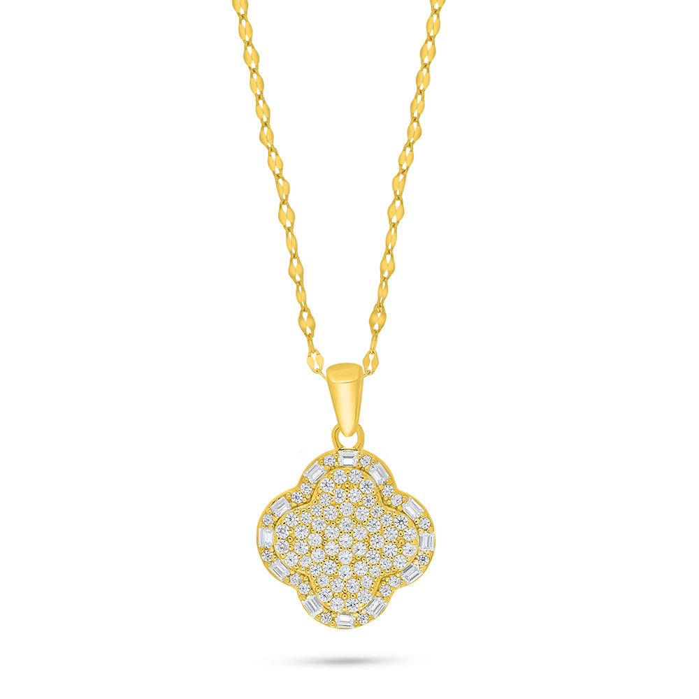 Sterling Silver 925 Necklace Golden Plated Embedded With White Zircon