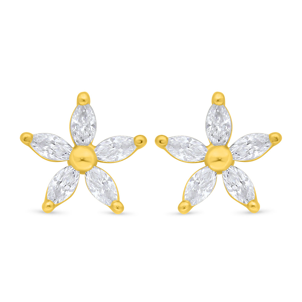 Sterling Silver 925 Earring Golden Plated Embedded With White Zircon