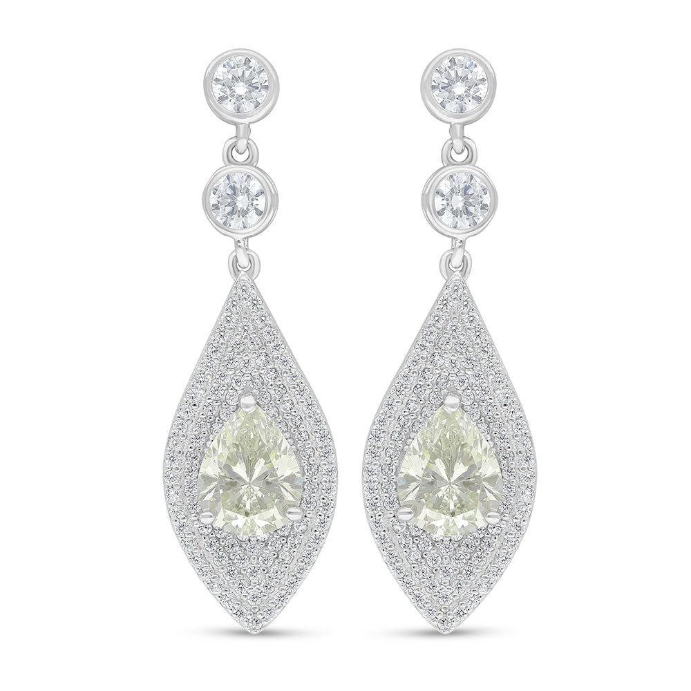 Sterling Silver 925 Earring Rhodium Plated Embedded With Diamond Zircon And White Zircon