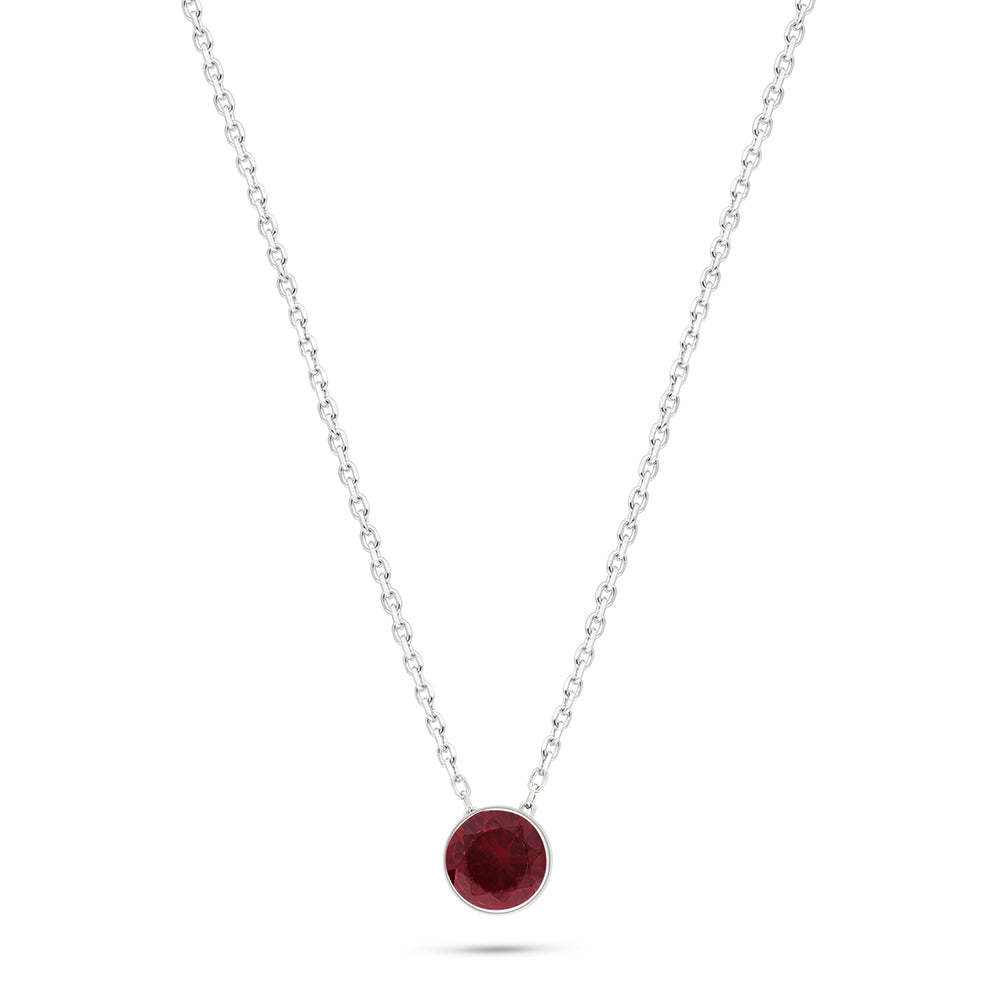Sterling Silver 925 Necklace Rhodium Plated Embedded With Ruby Corundum
