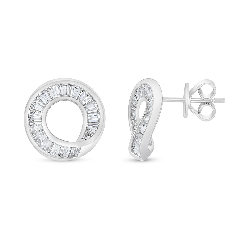 Sterling Silver 925 Earring Rhodium Plated Embedded With White Zircon