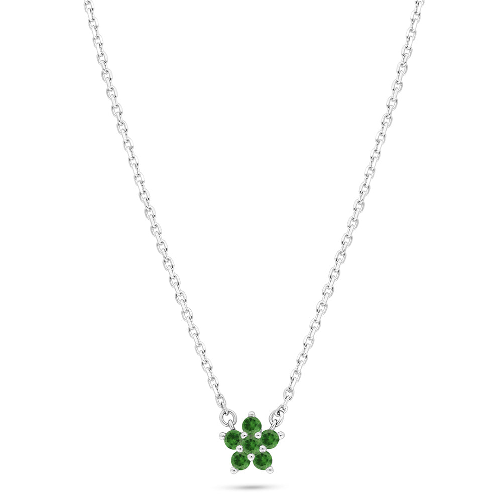 Sterling Silver 925 Necklace Rhodium Plated Embedded With Emerald Zircon