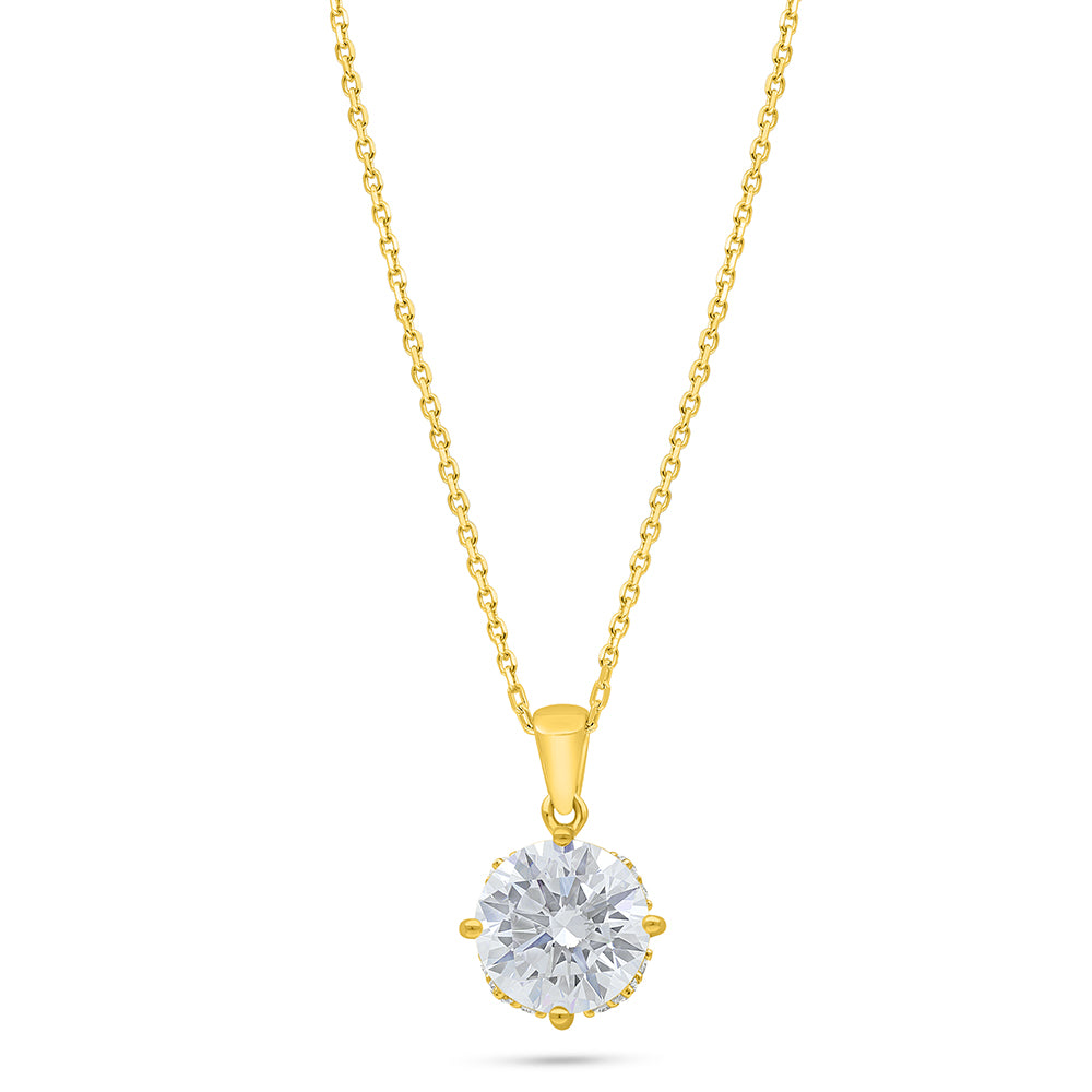 Sterling Silver 925 Necklace Golden Plated Embedded With White Zircon