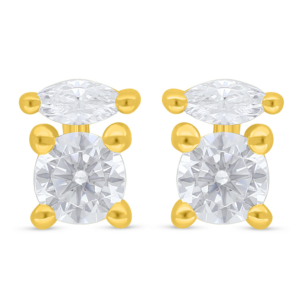 Sterling Silver 925 Earring Golden Plated Embedded With White Zircon