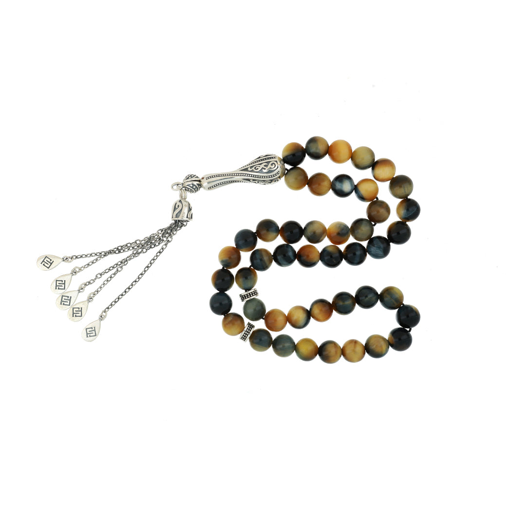 Rosary 45 Sterling Silver 925 Set Oxidized Embedded With Dreamy Tiger Eye Bead 08 mm LOGO