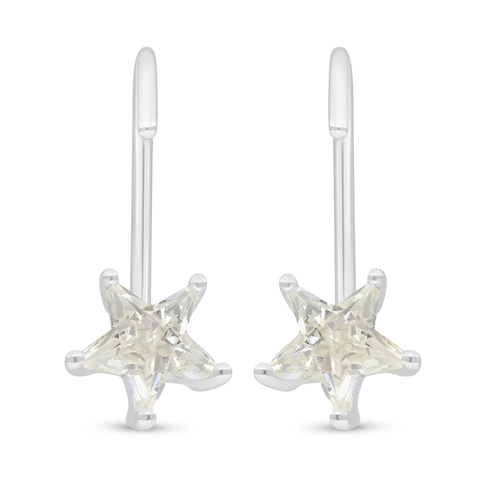 Sterling Silver 925 Earring Rhodium Plated Embedded With Yellow Diamond