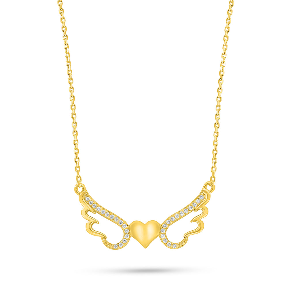 عقد من الفضة الخالصة عيار 925 مطلي ذهبي مرصع فص ابيض