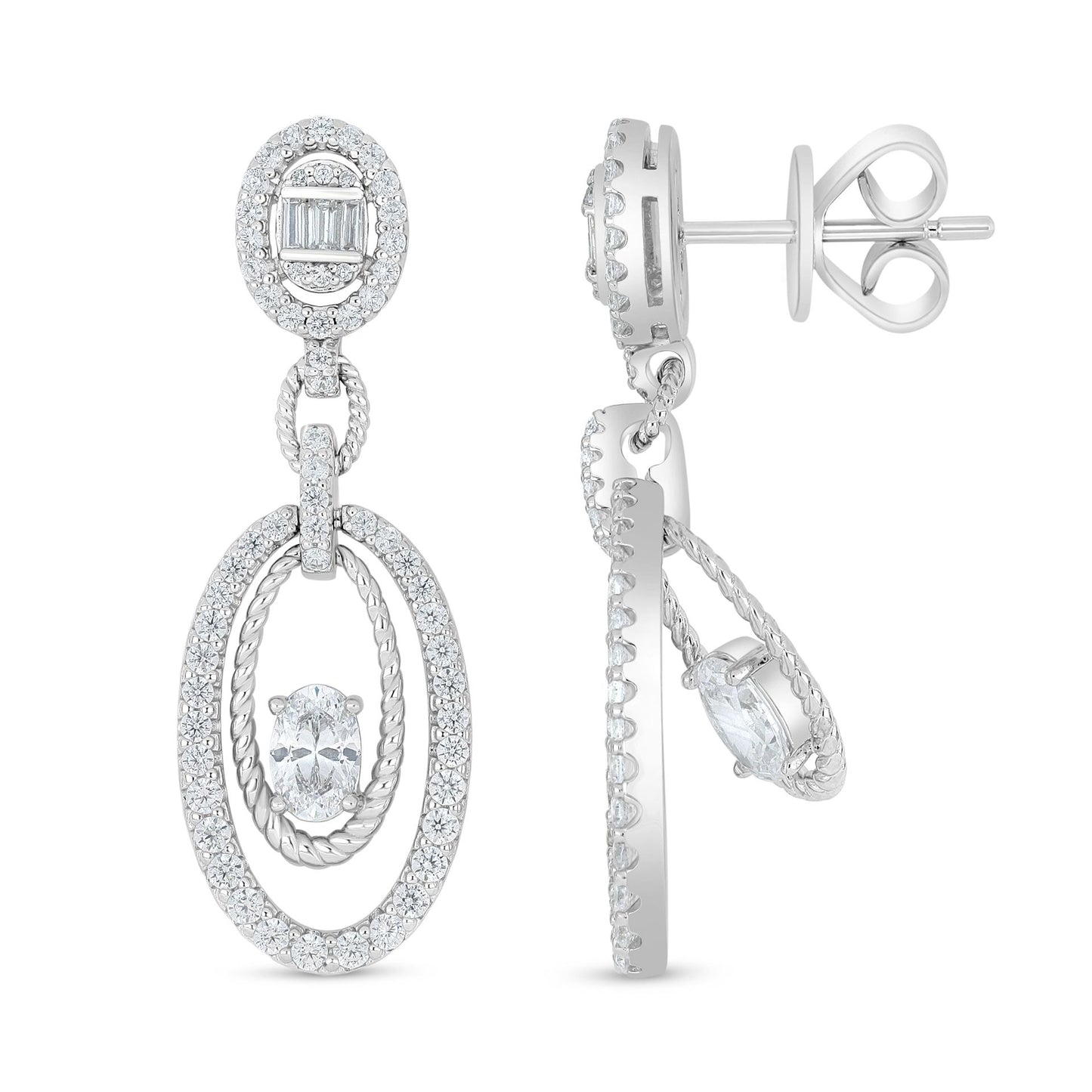 Sterling Silver 925 Earring Rhodium Plated Embedded With White Zircon