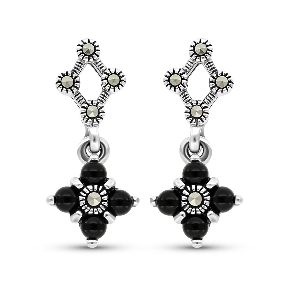 اقراط من الفضة الخالصة عيار 925 مرصعه احجار اونكس الطبيعي و ماركسايت