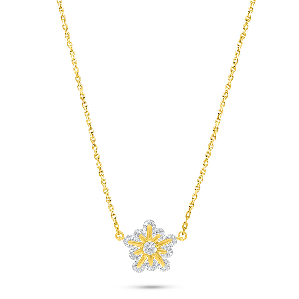 Sterling Silver 925 Necklace Golden Plated Embedded With White Zircon