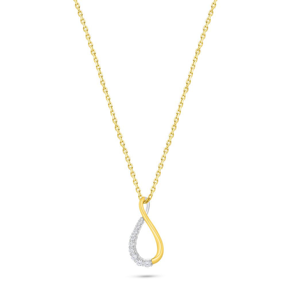 عقد من الفضة الخالصة عيار 925 مطلي روديوم و ذهبي مرصع فص ابيض