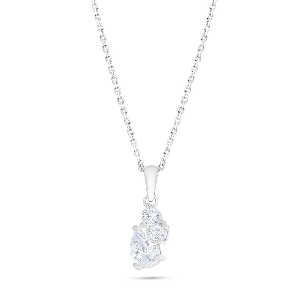 Sterling Silver 925 Necklace Rhodium Plated Embedded With White Zircon