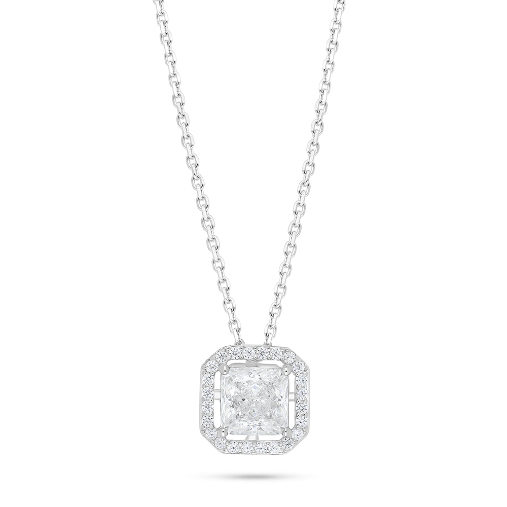 Sterling Silver 925 Necklace Rhodium Plated Embedded With White Zircon