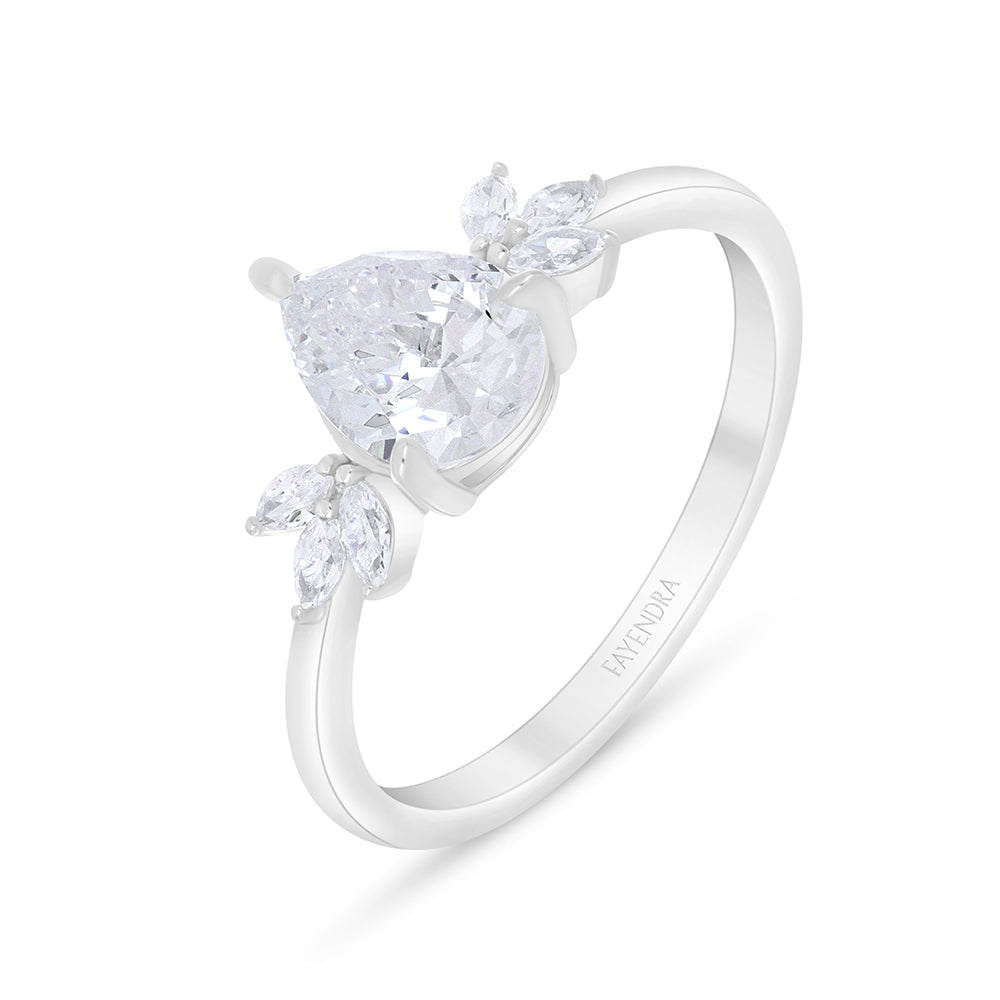 خاتم من الفضة الخالصة عيار 925 مطلي روديوم مرصع فص ابيض