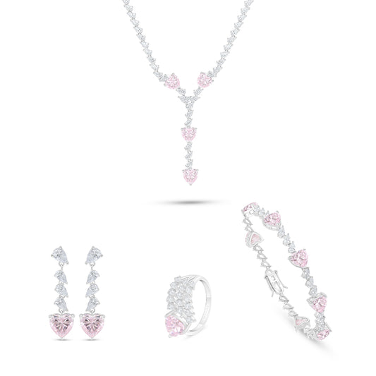 Sterling Silver 925 SET Rhodium Plated Embedded With Pink Zircon And White Zircon